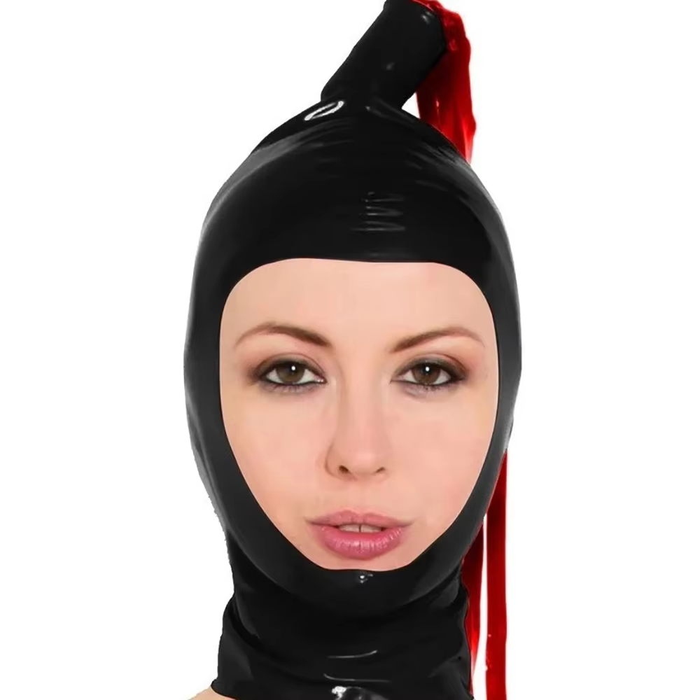Cosplay Prop Paint - 검은색 라텍스 후드와 라텍스 포니테일 가발