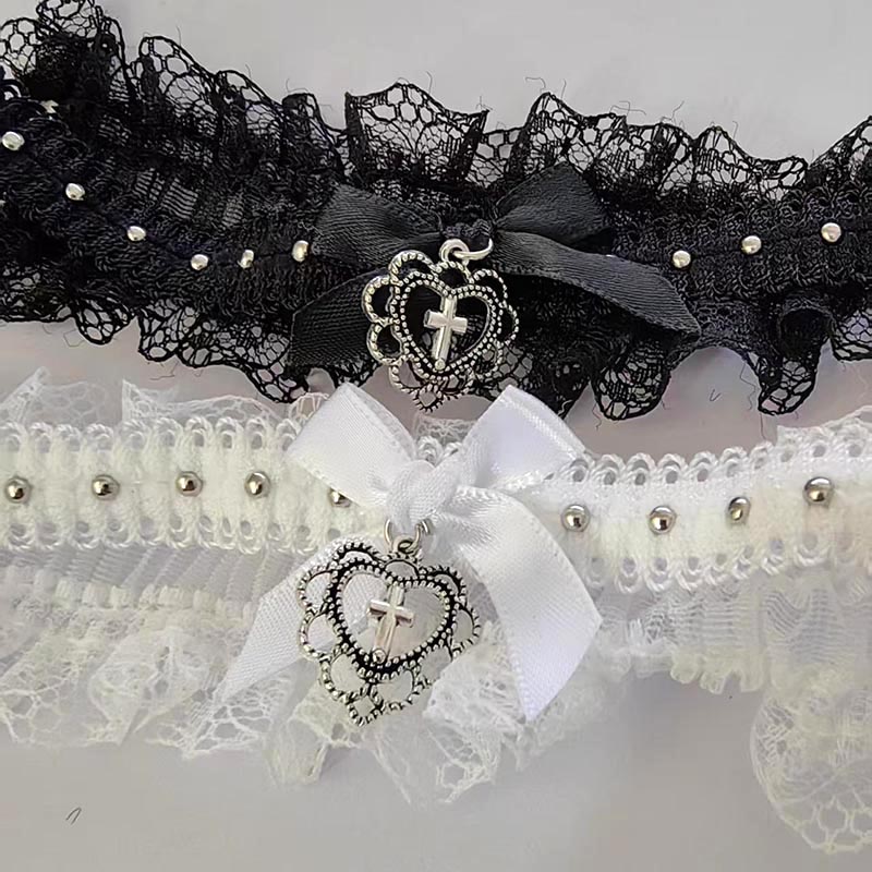 Magnetic Clasp Cosplay - 고스 블랙 레이스 초커, 리본 &