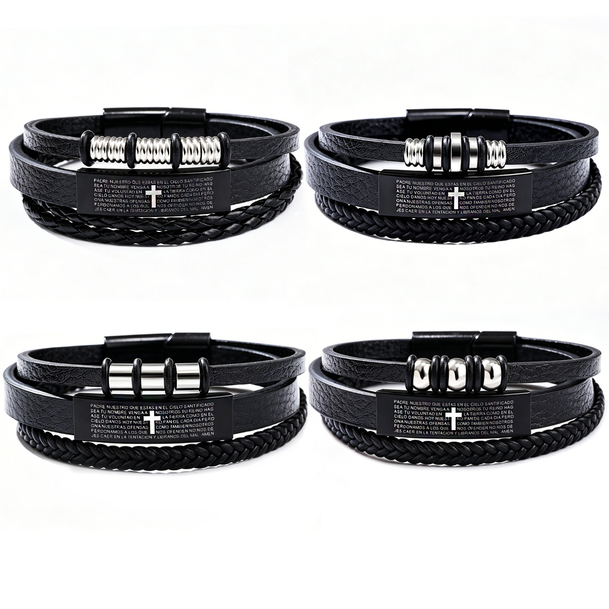 남성용 3중 레이어 가죽 팔찌, 십자가 각인 태그, 마 - Magnetic Clasp Cosplay 리뷰 및 가격