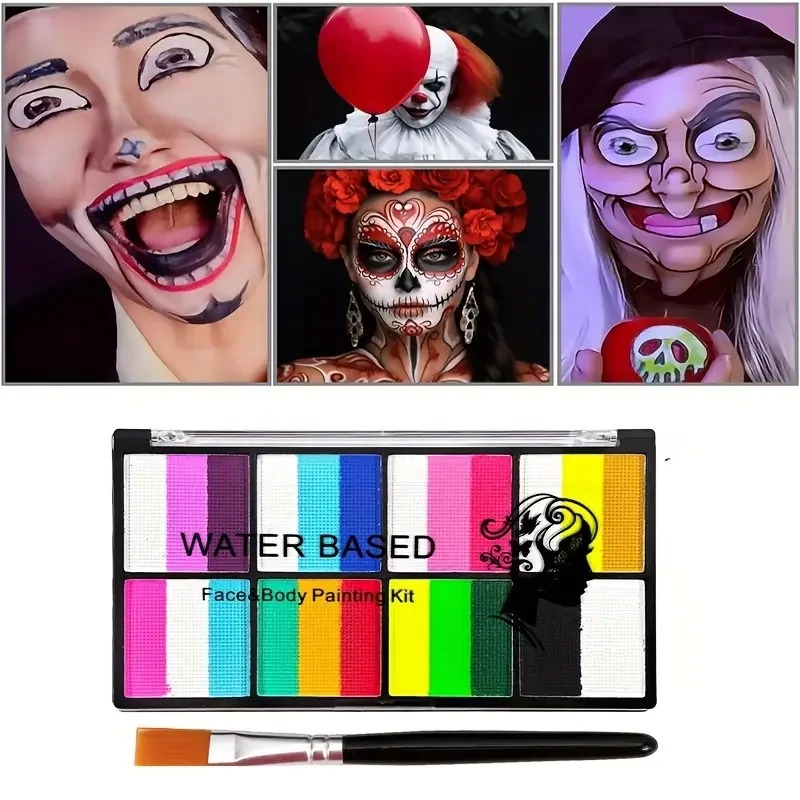 8색 레인보우 페이스 & 바디 페인트 팔레트(브러시 포 - Cosplay Prop Paint 리뷰 및 가격